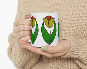 Buntglas-Tulpen-Kaffeetasse, Hand-gezeichnete Blumenkeramikbecher