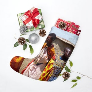 Maasai Tribal Women in Kenyan Masai Mara Village, Kwanzaa Stocking, African Holiday Stocking, PhotoShatts Print, OOAK Child Gift