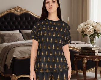 Paris Eiffel Tower Pajama Set: Women's Loungewear Sleepwear