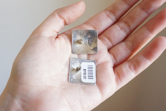 Vintage Sterling Handmade Square Concho Stud Earr… - image 2
