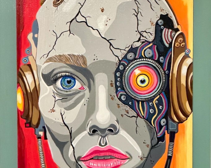 Robot Painting:  "TESS", Acrylic on panel, mounted to Cradled Wood, 11 x 14 inches
