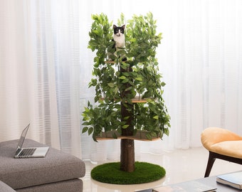 On2 Pets Cat Tree with Leaves, Cat House & Cat Activity Tree, Multi-Level Cat Condo for Indoor Cats
