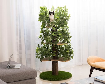 On2 Pets Cat Tree with Leaves Made in USA, Cat House & Cat Activity Tree, Multi-Level Cat Condo for Indoor Cats