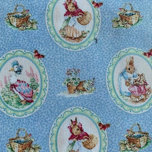 Beatrix Potter Blue Cameo Characters Fabric by Frederick Warne & Co. 2006 Licensed by Quilting Treasures by Cranston