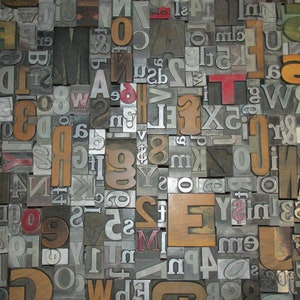 Lot of 50 Antique Vintage Metal Wood LETTERPRESS Print Type BLOCKS ALPHABET Letters Numbers