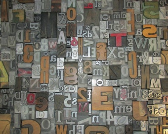 Lot of 50 Antique Vintage Metal Wood LETTERPRESS Print Type BLOCKS ALPHABET Letters Numbers