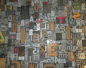 Lot of 50 Antique Vintage Metal Wood LETTERPRESS Print Type BLOCKS ALPHABET Letters Numbers