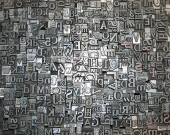 Lot of 200 Antique VINTAGE Metal LETTERPRESS Print Type Blocks ALPHABET Letters & Numbers