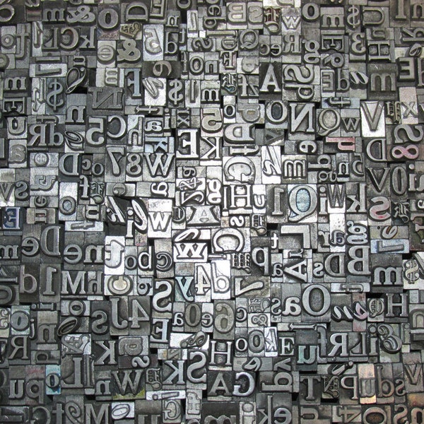 Lot of 200 Antique VINTAGE Metal LETTERPRESS Print Type Blocks ALPHABET Letters & Numbers