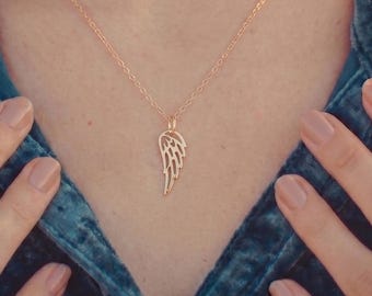 Rose Gold Angel Wing Necklace: Sterling Silver Memorial Charm