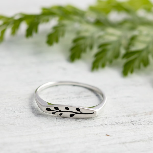 Sterling Silver Floral Branch Twig Ring •Simple Nature Inspired Jewelry •Leaf Ring •Babies Breath • Budding Flower Ring •Nature Lover Gift