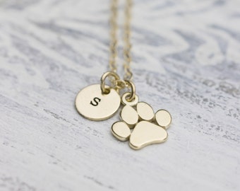 14k Solid Gold Paw Print Charm Necklace, Tiny Paw Print Necklace,  Cat Paw Necklaced, Dog Paw Necklace, Pet Memorial Necklace, Pet Jewelry