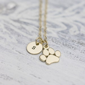 14k Solid Gold Paw Print Charm Necklace, Tiny Paw Print