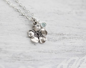 Sterling Silver Cherry Blossom Necklace: Floral Charm, Spring Jewelry