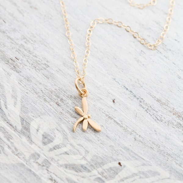 Tiny Gold Dragonfly Necklace • Dragonfly Jewelry • Gold Insect Necklace • Insect Jewelry • Dragonfly Charm • Vermeil Sterling Silver