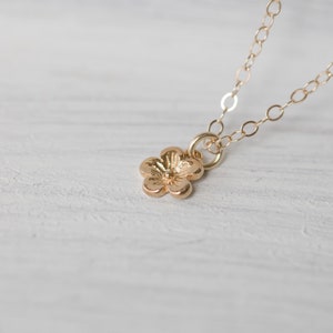 14K ソリッド ゴールド 桜チャーム ネックレス - 中国の桜 - 花柄ネックレス - 小さな花のチャーム