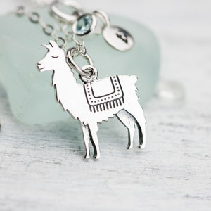 Llama Necklace, Personalized Sterling Silver llama, Alpaca Jewelry, No Drama Lama Mama, Fornite Power Lama, Gift for Llama Lover, Initial image 2