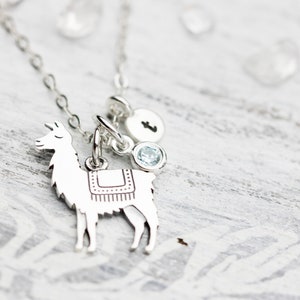 Llama Necklace, Personalized Sterling Silver llama, Alpaca Jewelry, No Drama Lama Mama, Fornite Power Lama, Gift for Llama Lover, Initial image 1