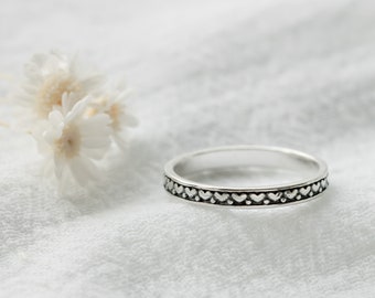Anniversary Gift 925 Ring Promise Ring Wedding Band Thin Minimalist Women/'s Band Sterling Silver Heart Band