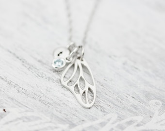 Sterling Silver Personalized Butterfly Wing Charm Necklace, Modern Simple Jewelry, Delicate, Garden, Nature, Gardener Gift, Birthstone