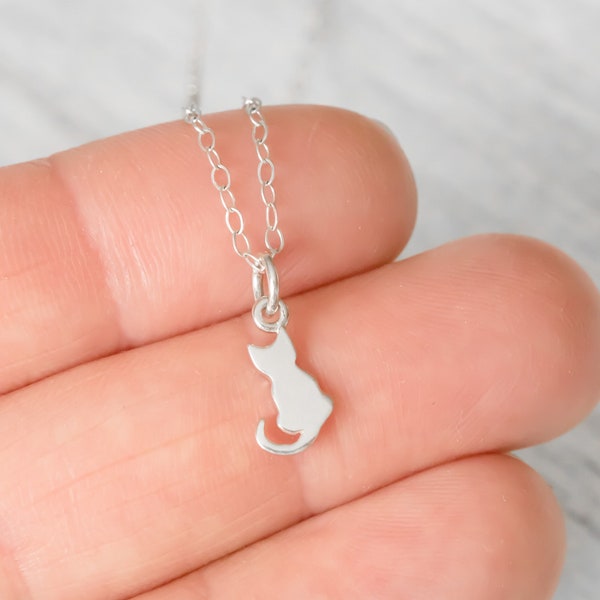 Tiny Cat Necklace • Tiny Sterling Silver Cat Charm • Tiny Sitting Cat •Kitty Cat Pendant • Cat Lover Necklace • Animal Lovers Jewelry Gift