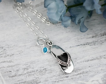 Sterling Silver Flip Flop Necklace: Beach Lover Gift, Personalized Jewelry