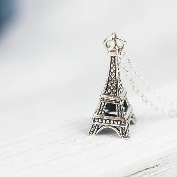 Sterling Silver Eiffel Tower Necklace, Personalized Eiffel Tower Charm Necklace,Paris France Necklace, Paris Birthstone Charm, City of Love