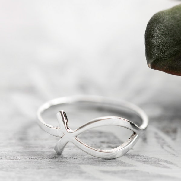 Christian Fish Ring, Ishthys Ring, Ichthus Ring, Sterling Silver Fish, Christian Purity Ring, Confirmation Ring, True, Whole & Half Sizes