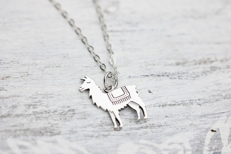 Llama Necklace, Personalized Sterling Silver llama, Alpaca Jewelry, No Drama Lama Mama, Fornite Power Lama, Gift for Llama Lover, Initial image 3