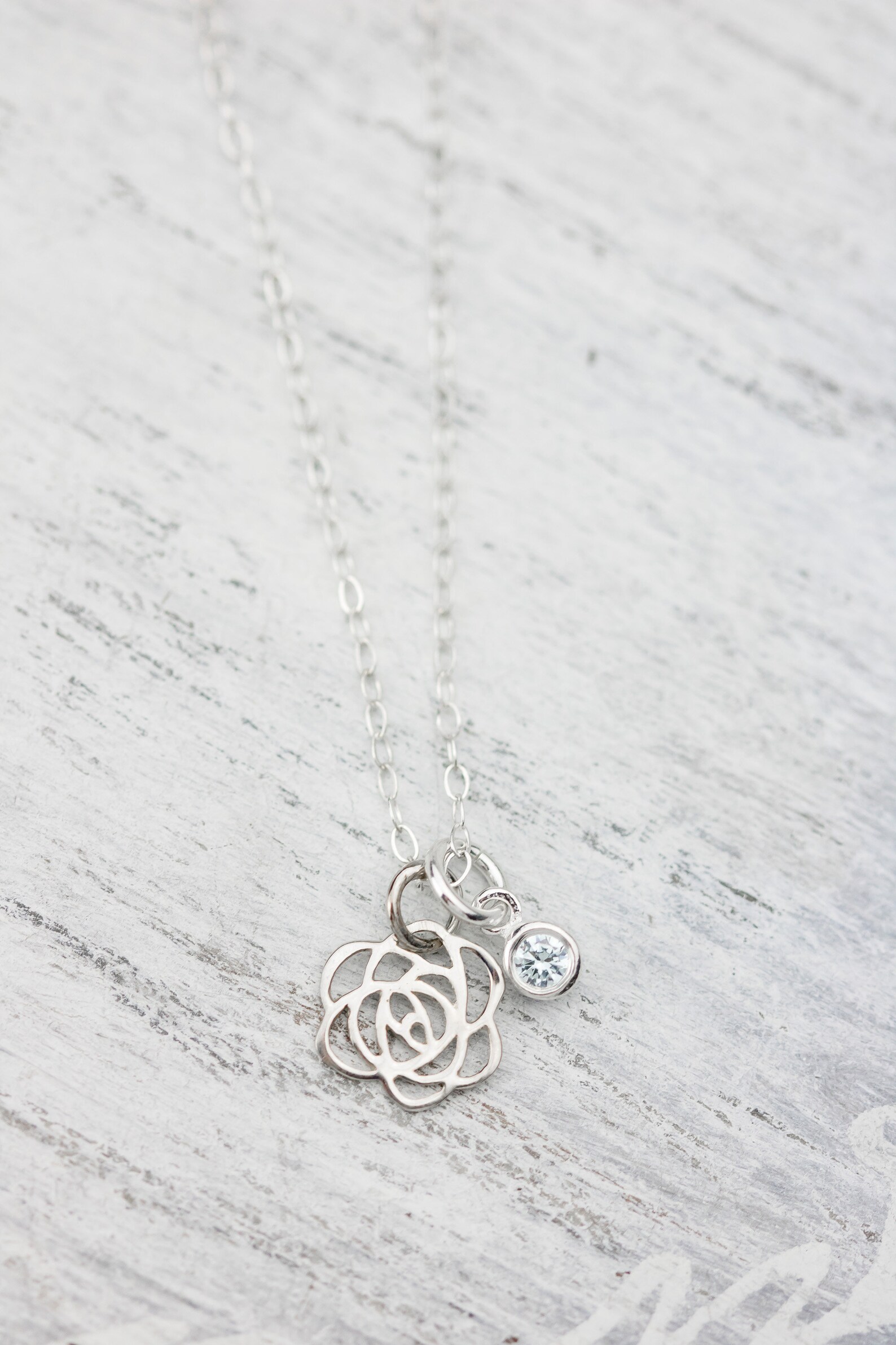 Sterling Silver Rose Charm Necklace tiny Sterling Silver Rose Etsy
