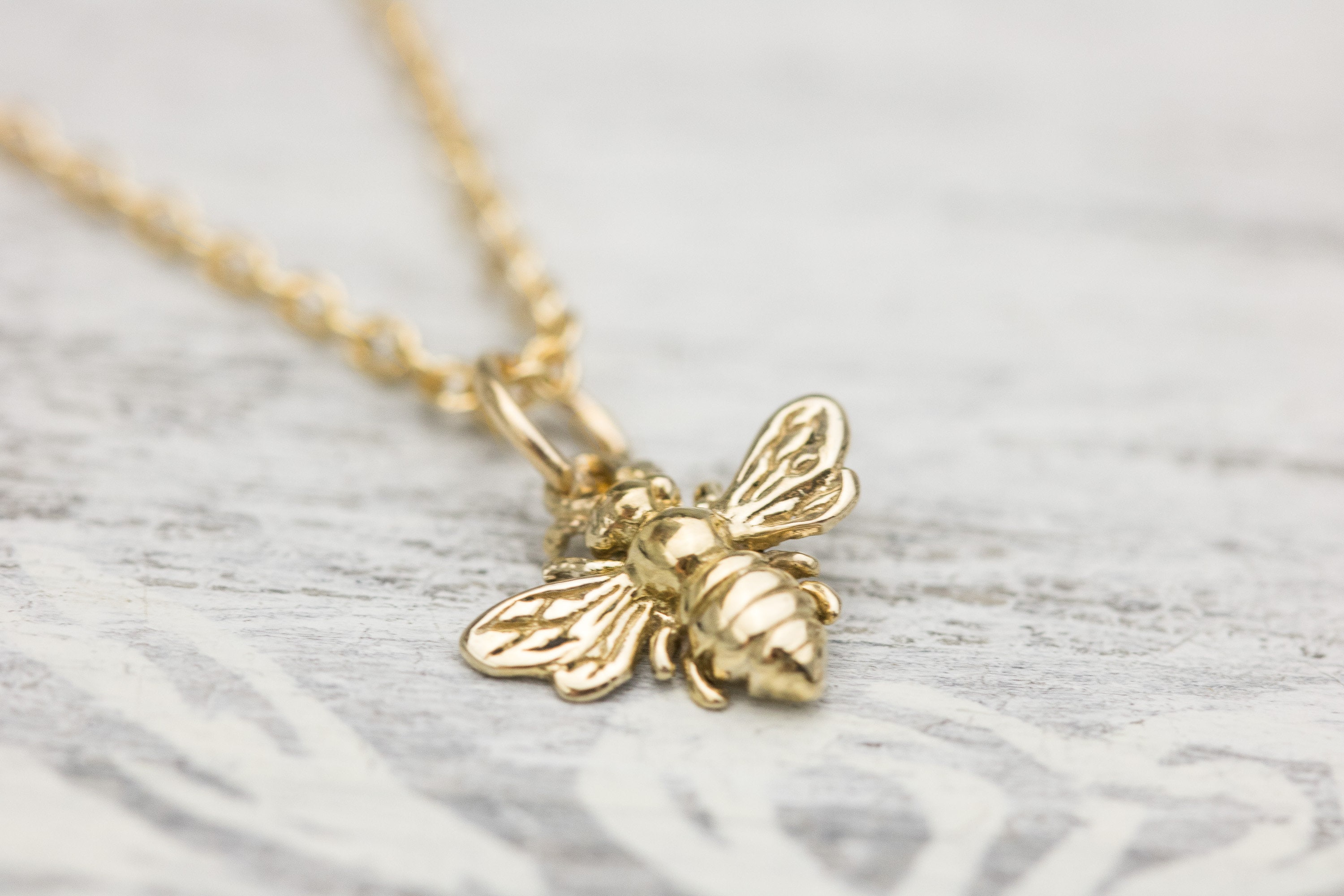 Honey Bee Necklace Solid 14K Yellow Gold Tiny Honeybee Bumble Etsy UK
