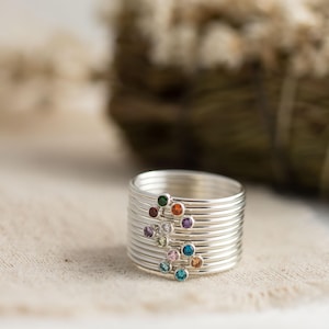 Personalized Birthstone Ring, Mother&#39;s Day Gift, Sterling Silver Ring, Gift for Mothers