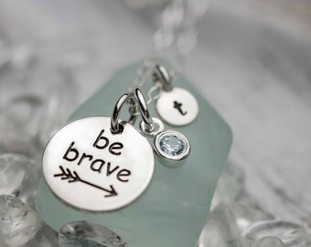 Sterling Silver 'Be Brave' Round Charm with Arrow Accent - Inspirational Jewelry, Gift for Courage, Motivational Pendant