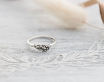 Sterling Silver Angel Wing Ring: Memorial Birthstone Ring