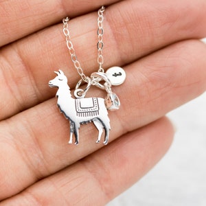 Llama Necklace, Personalized Sterling Silver llama, Alpaca Jewelry, No Drama Lama Mama, Fornite Power Lama, Gift for Llama Lover, Initial image 4