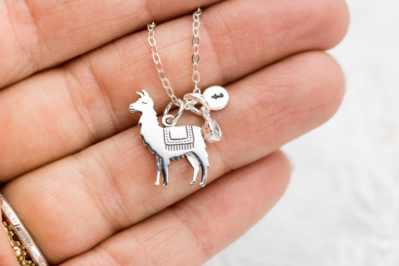 Llama Necklace, Personalized Sterling Silver llama, Alpaca Jewelry, No Drama Lama Mama, Fornite Power Lama, Gift for Llama Lover, Initial image 4