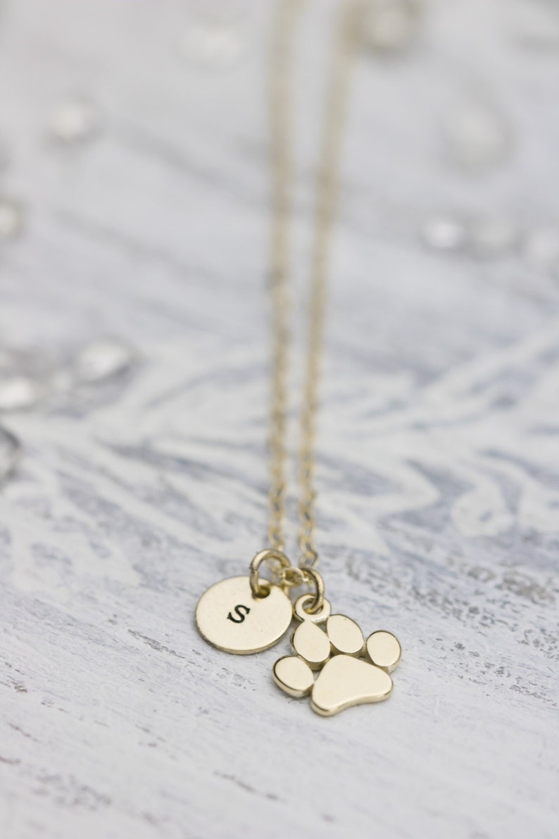 14k Solid Gold Paw Print Charm Necklace Tiny Paw Print Etsy