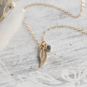 Angel Wing Charm Necklace - 14k SOLID GOLD Small Detailed Wing Protective Guardian Angel - Memorial Necklace - Child Loss
