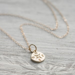 14 K Solid Gold Compass Necklace - Graduation Necklace - Travel Jewelry - Dainty Compass Pendant - Birthstone Jewelry