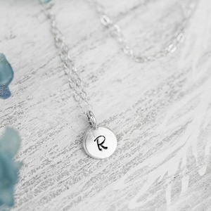Sterling Silver Initial Charm Necklace: Hand Stamped Letter Pendant