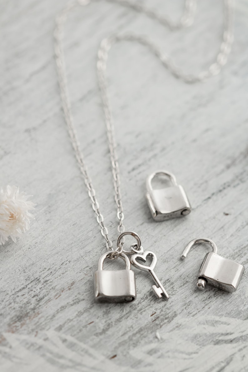 Sterling Silver Padlock Necklace Tiny Lock Charm Dainty Etsy