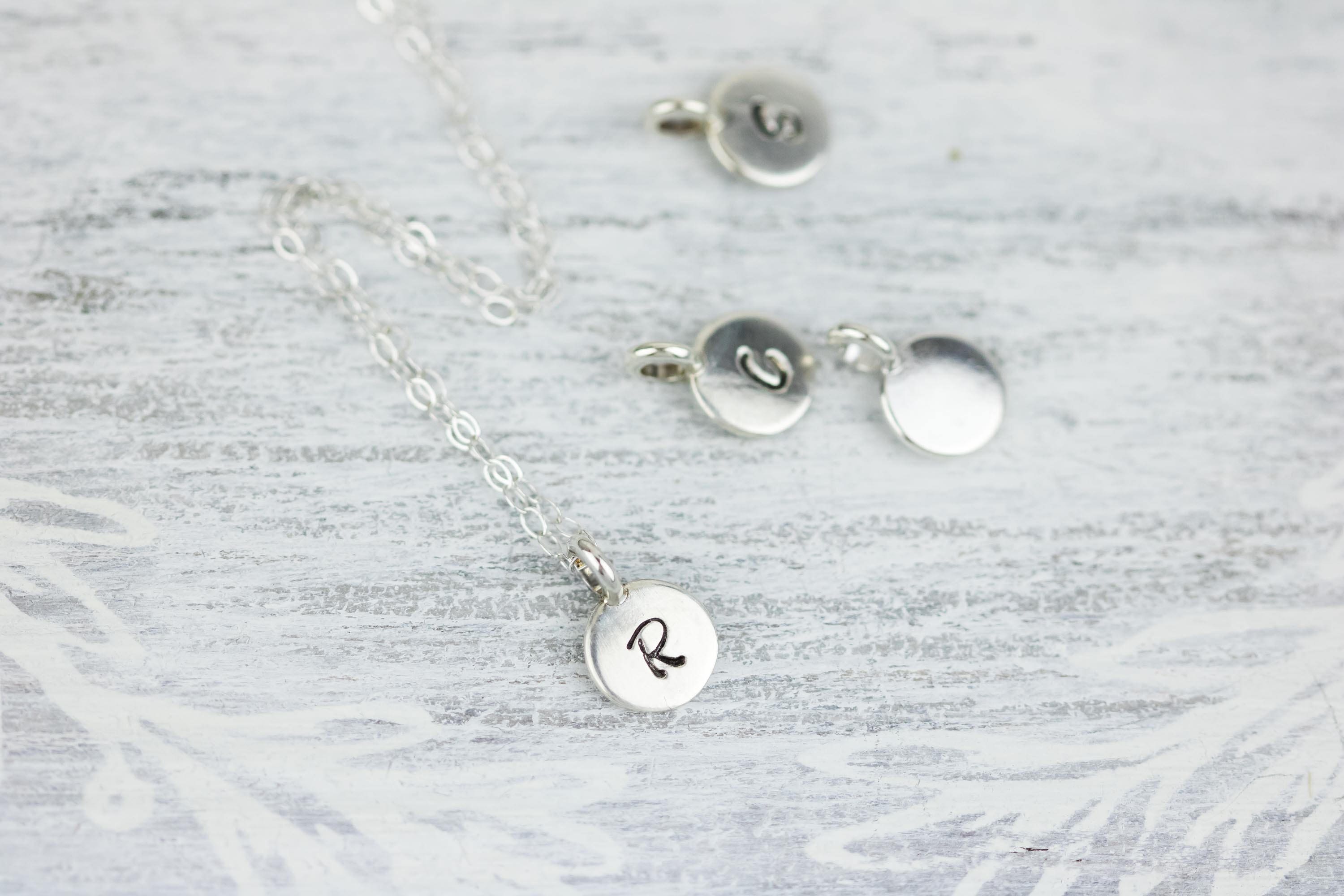 Sterling Silver Initial Charm Small Initial Charm Necklace Etsy