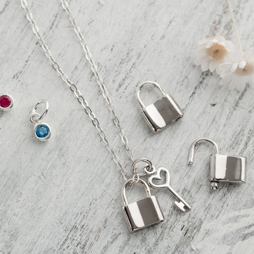 Sterling Silver Padlock Necklace Tiny Lock Charm Dainty Etsy