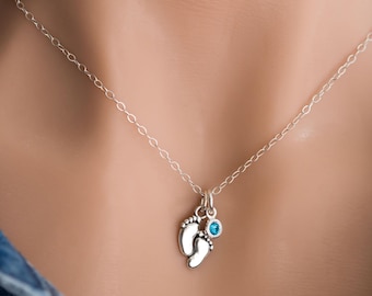 Baby Feet Silver Charm, Keepsake for Miscarriage Memory, Adult Charm Necklace, Birthstone Gift