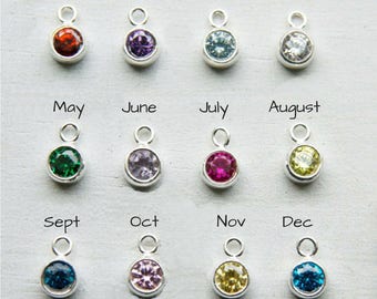 Sterling Silver Birthstone Charm, Cubic Zirconia, Birthstone Jewelry, Personalized Jewelry, Charm Jewelry, Charm Necklace, Charm Add On