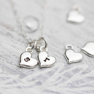 Tiny Sterling Silver Heart Charm, Initial Heart Charm, Valentines Gift, Mothers Day Gift  For Mom - Girlfriend, Tiny Personalized Heart