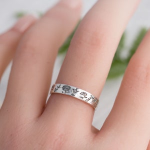 Sterling Silver Wildflower Ring: Floral Daisy Band, Stacking Ring