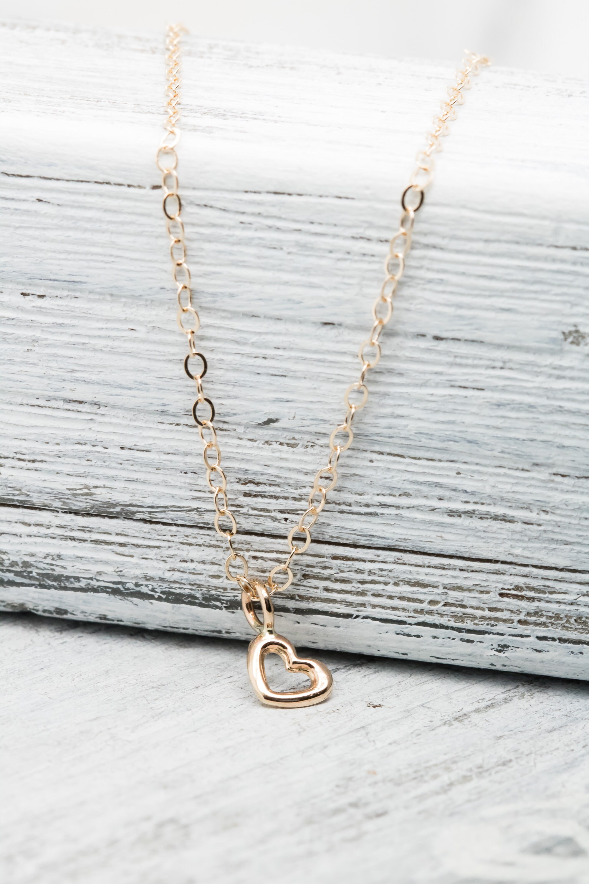 Solid 14k Yellow Gold Open Heart Charm Necklace Tiny Heart - Etsy