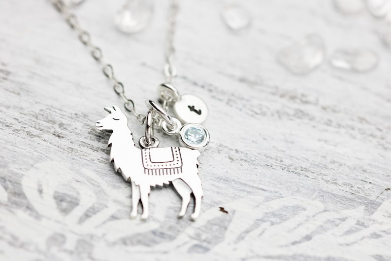 Llama Necklace, Personalized Sterling Silver llama, Alpaca Jewelry, No Drama Lama Mama, Fornite Power Lama, Gift for Llama Lover, Initial image 1