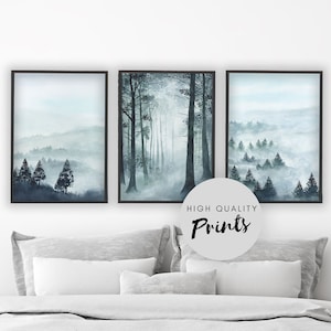 3 piece wall art, Prints from original watercolor paintings, Forest painting, Misty forest, Nature watercolor, Forest watercolor